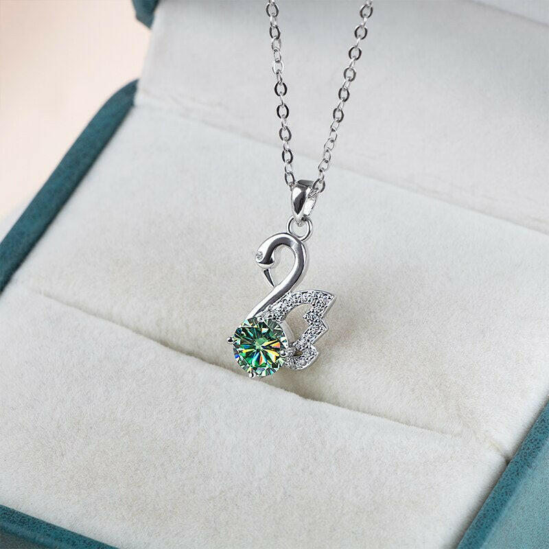 1.0 Ct Round Diamond Swan Pendant Necklace-Evani Naomi Jewelry