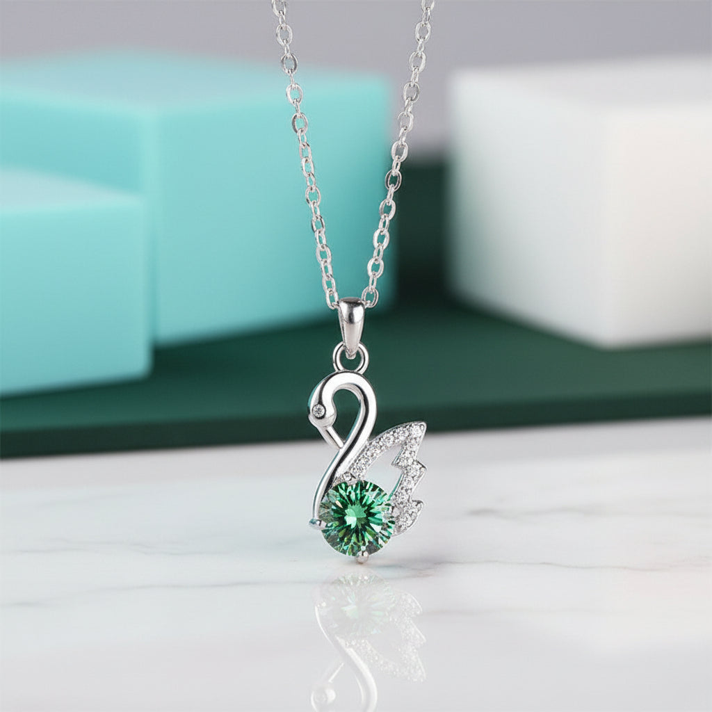 1.0 Ct Round Cut Peridot Swan Pendant Necklace-Evani Jewelry