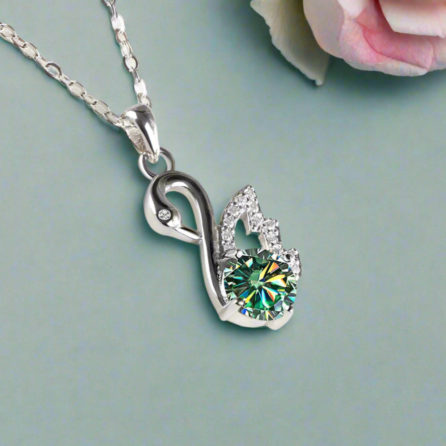 1.0 Ct Round Diamond Swan Pendant Necklace-Evani Naomi Jewelry
