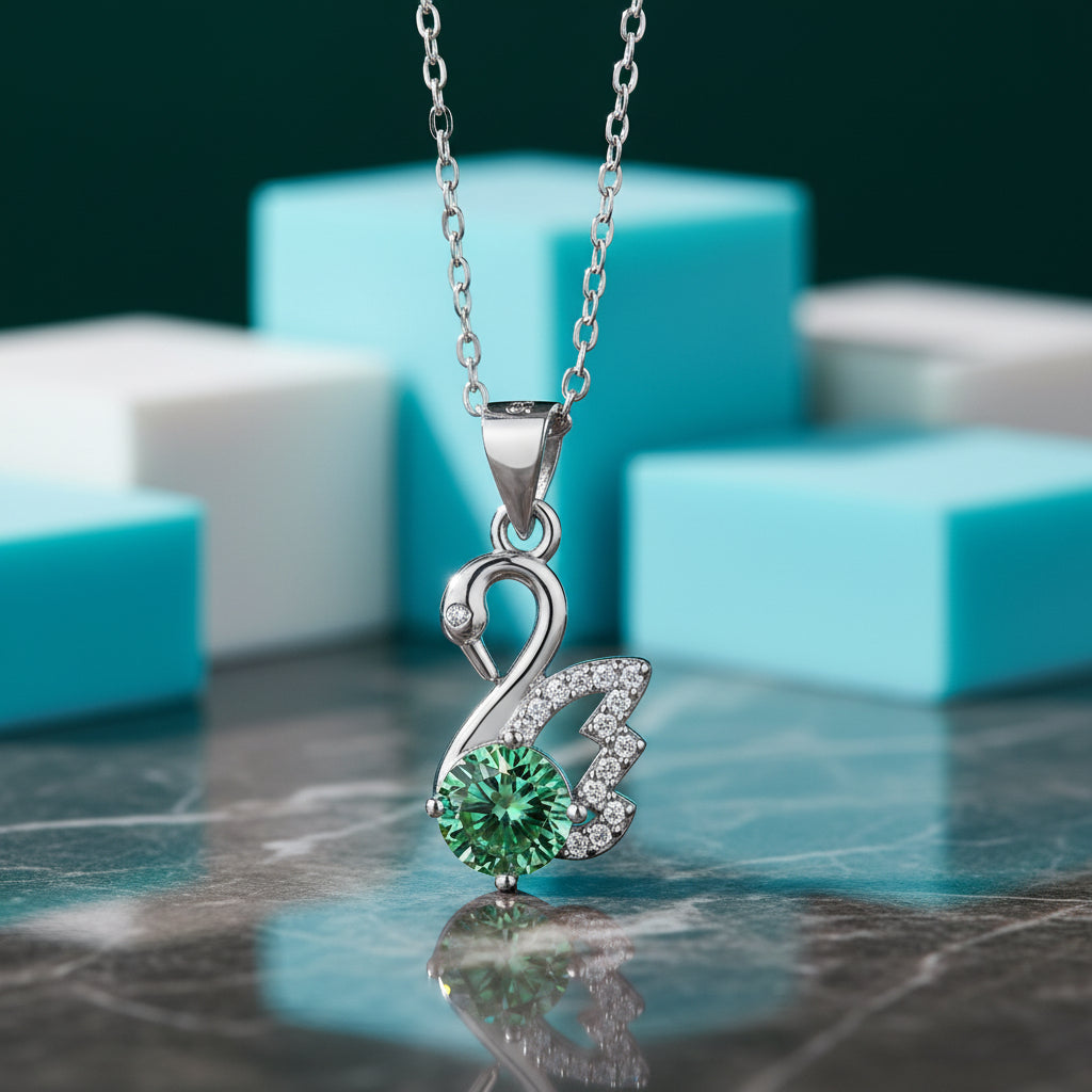 1.0 Ct Round Cut Peridot Swan Pendant Necklace-Evani Jewelry
