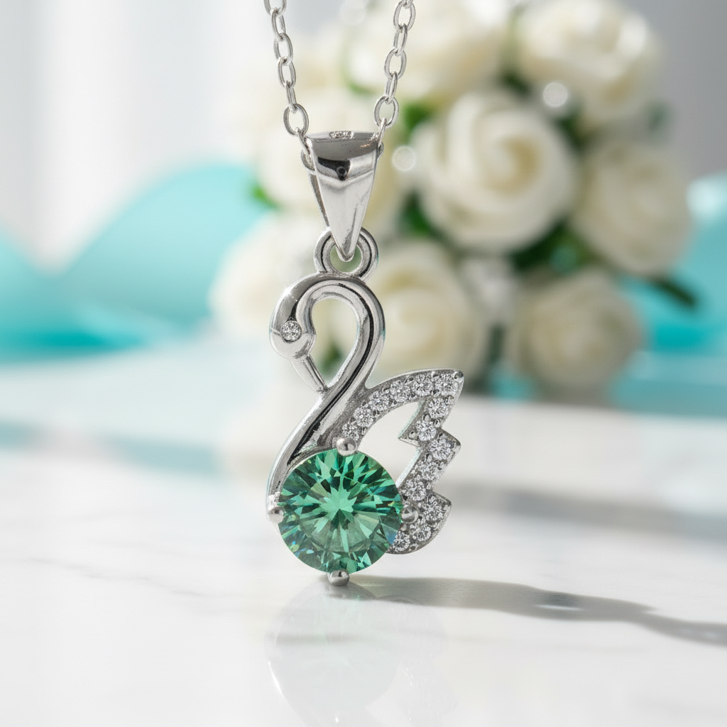 1.0 Ct Round Cut Peridot Swan Pendant Necklace-Evani Jewelry