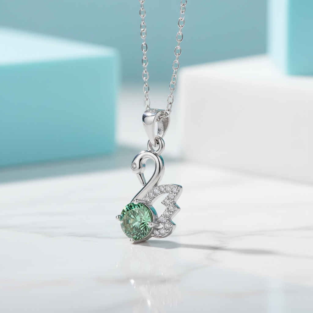 1.0 Ct Round Cut Peridot Swan Pendant Necklace-Evani Jewelry