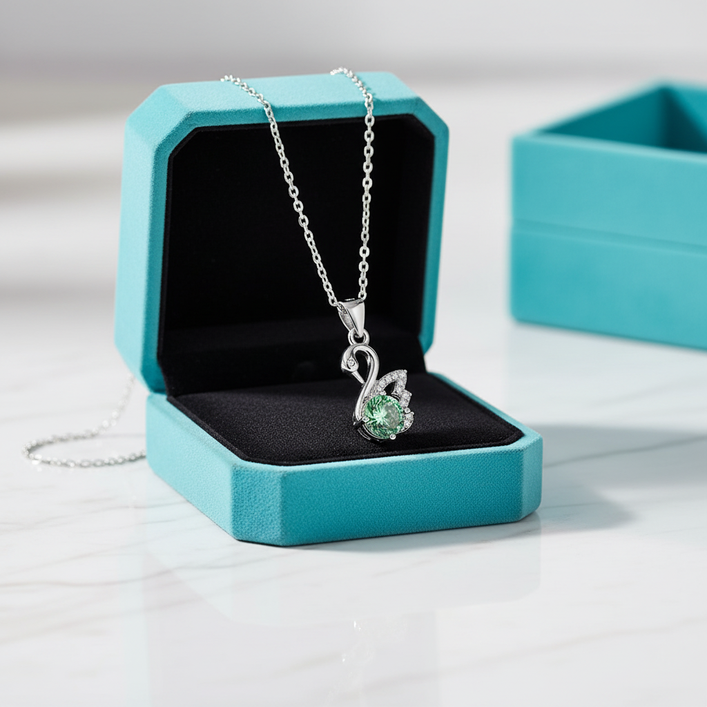 1.0 Ct Round Cut Peridot Swan Pendant Necklace-Evani Jewelry