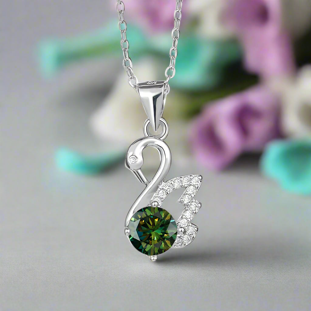 1.0 Ct Round Diamond Swan Pendant Necklace-Evani Naomi Jewelry