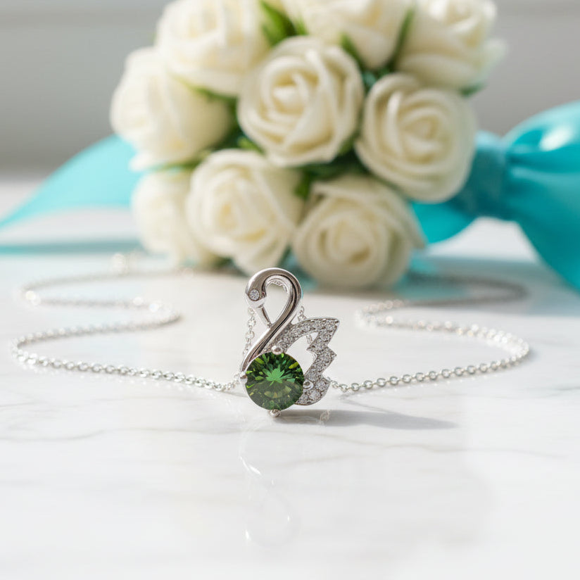 1.0 Ct Round Emerald Birthstone Swan Pendant Necklace-Evani Jewelry