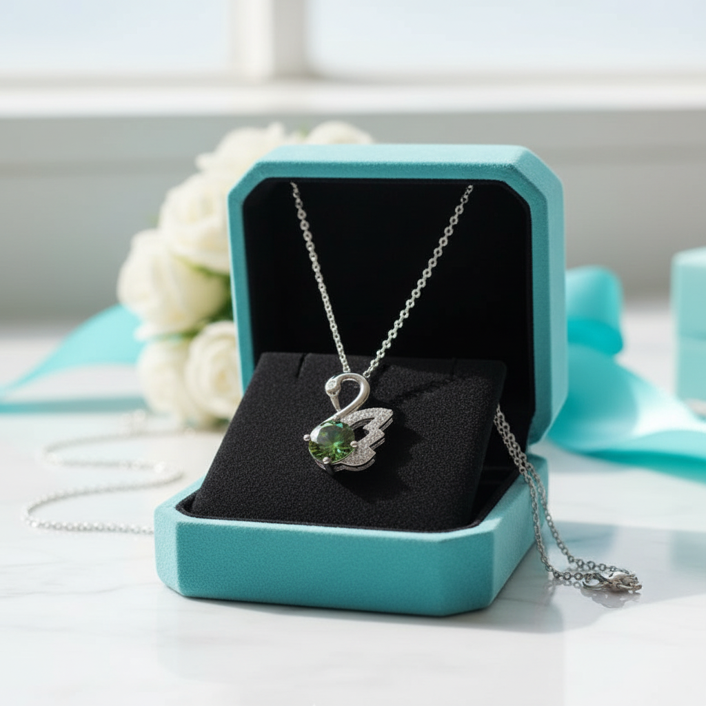 1.0 Ct Round Emerald Birthstone Swan Pendant Necklace-Evani Jewelry