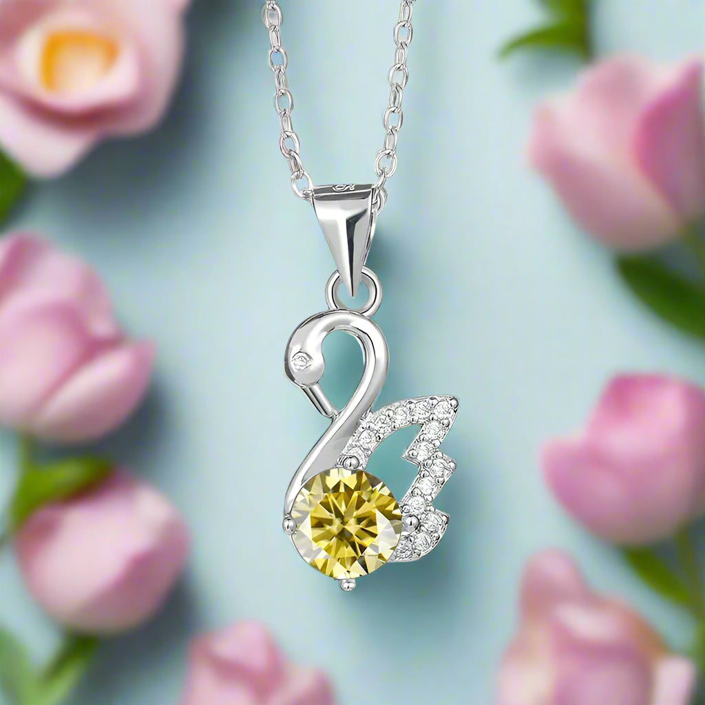 1.0 Ct Round Diamond Swan Pendant Necklace-Evani Naomi Jewelry