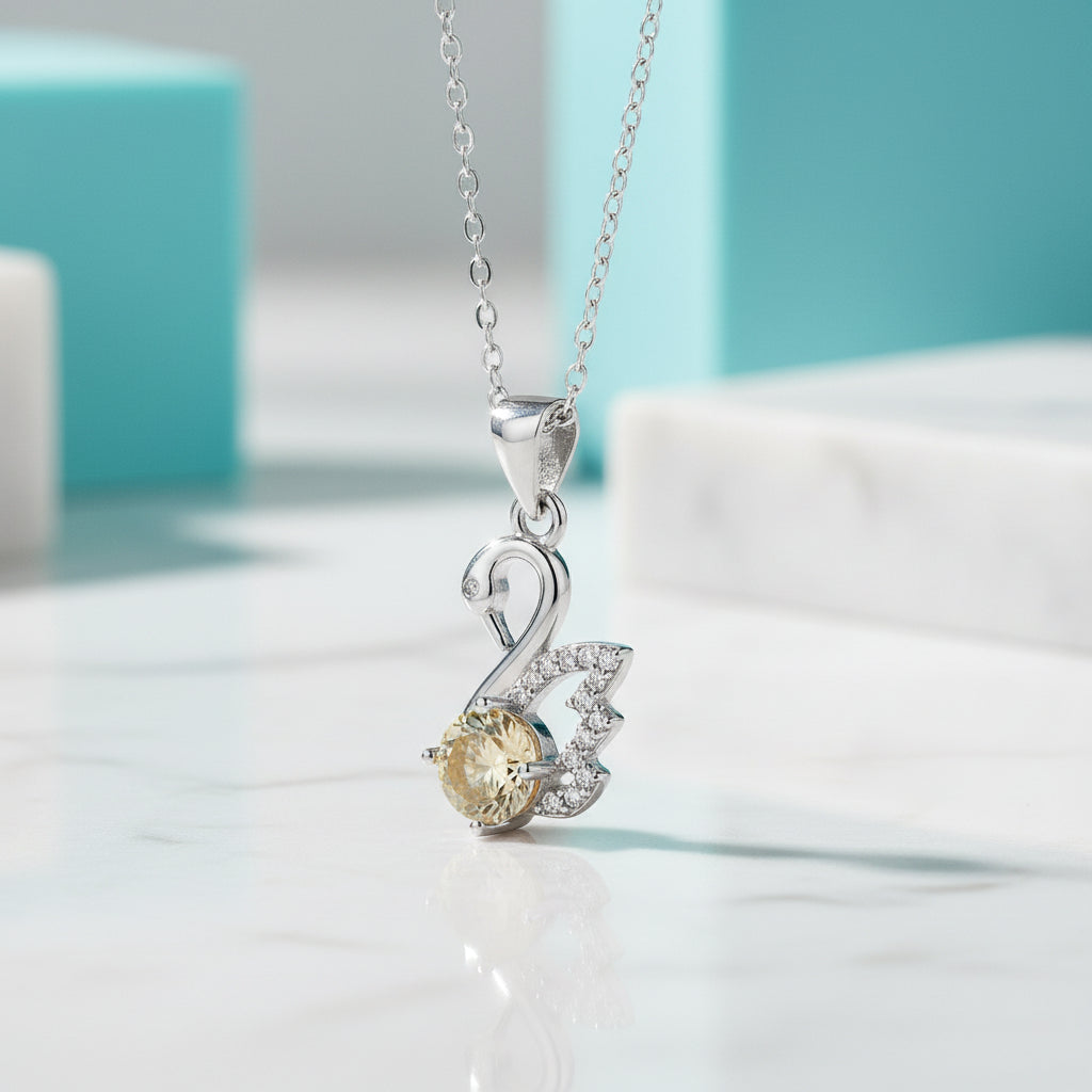 1.0 Ct Round Diamond Swan Topaz and Citrine Pendant Necklace-Evani Jewelry