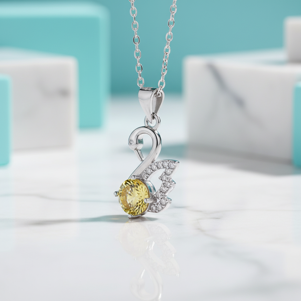 1.0 Ct Round Cut Swan Topaz and Citrine Pendant Necklace
