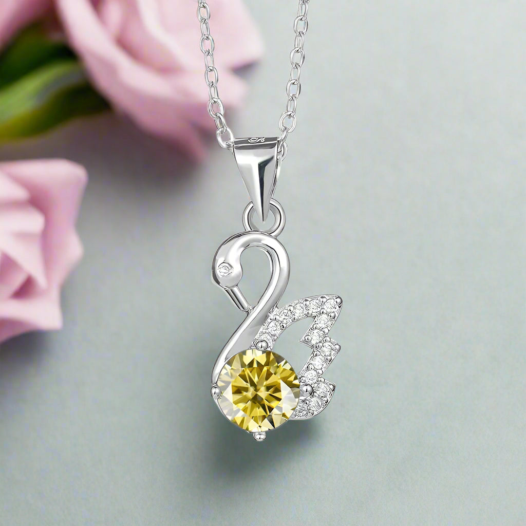 1.0 Ct Round Diamond Swan Pendant Necklace-Evani Naomi Jewelry