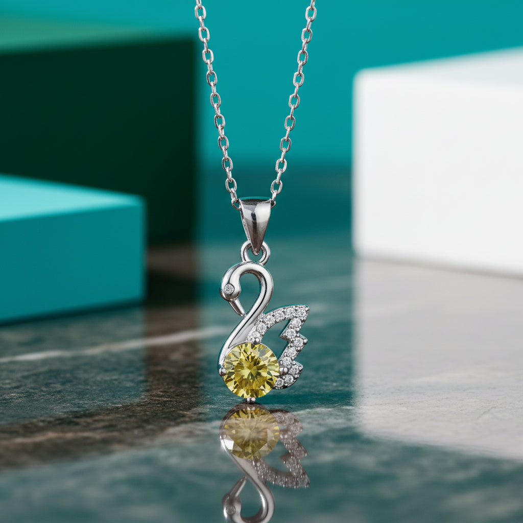 1.0 Ct Round Diamond Swan Topaz and Citrine Pendant Necklace-Evani Jewelry