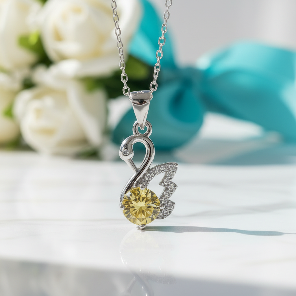1.0 Ct Round Cut Swan Topaz and Citrine Pendant Necklace - Evani Naomi Jewelry