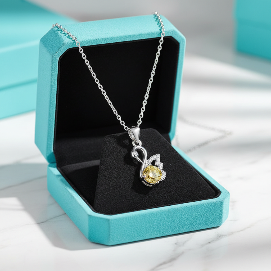 1.0 Ct Round Cut Swan Topaz and Citrine Pendant Necklace