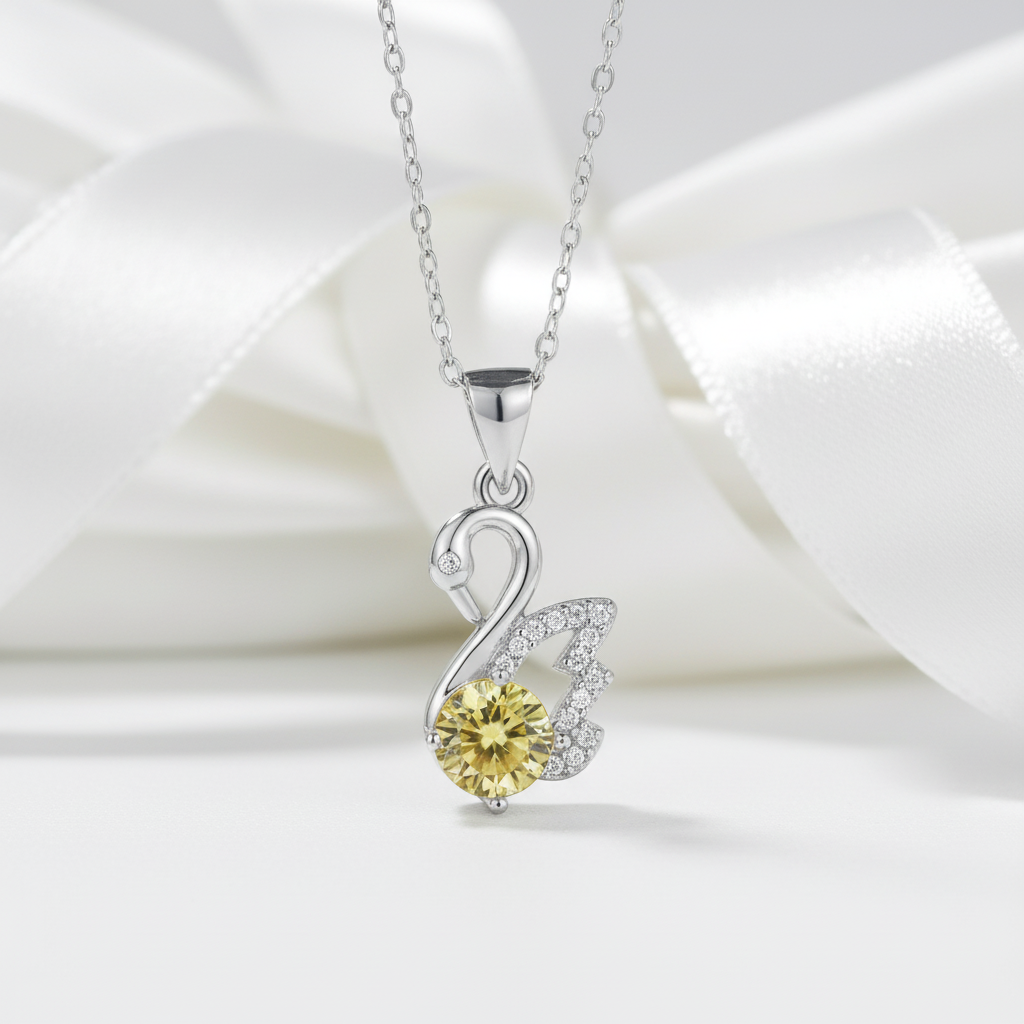 1.0 Ct Round Cut Swan Topaz and Citrine Pendant Necklace