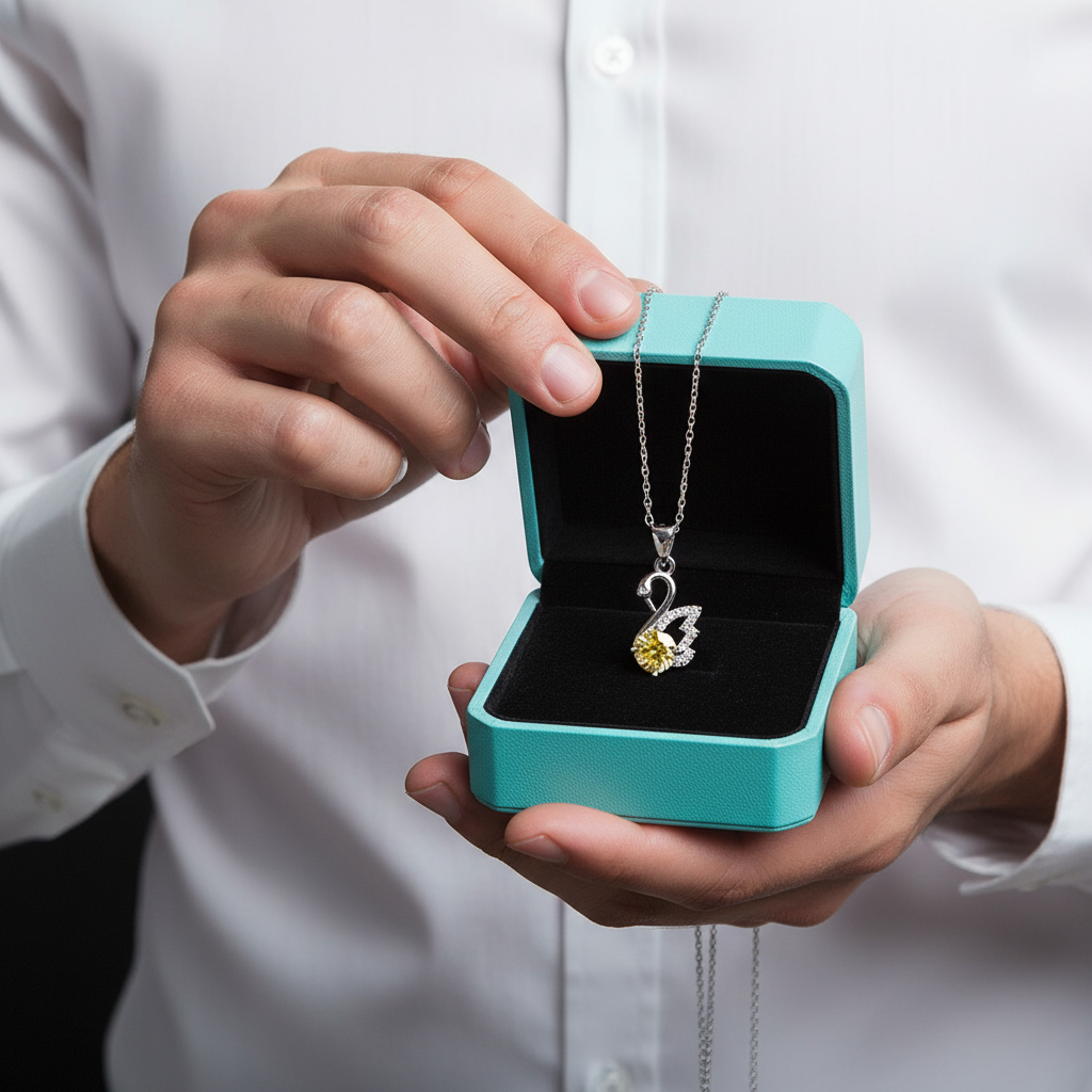 1.0 Ct Round Cut Swan Topaz and Citrine Pendant Necklace - Evani Naomi Jewelry