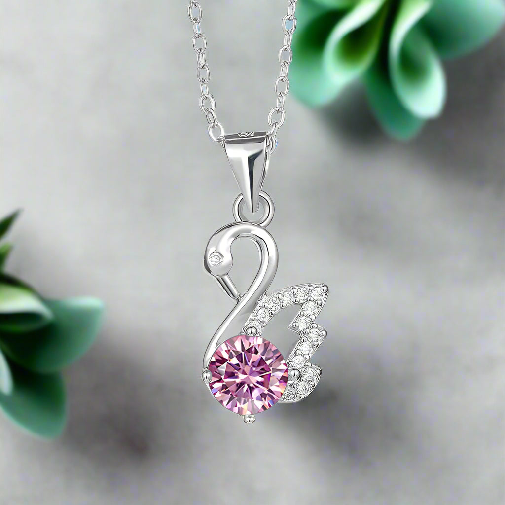 1.0 Ct Round Diamond Swan Pendant Necklace-Evani Naomi Jewelry