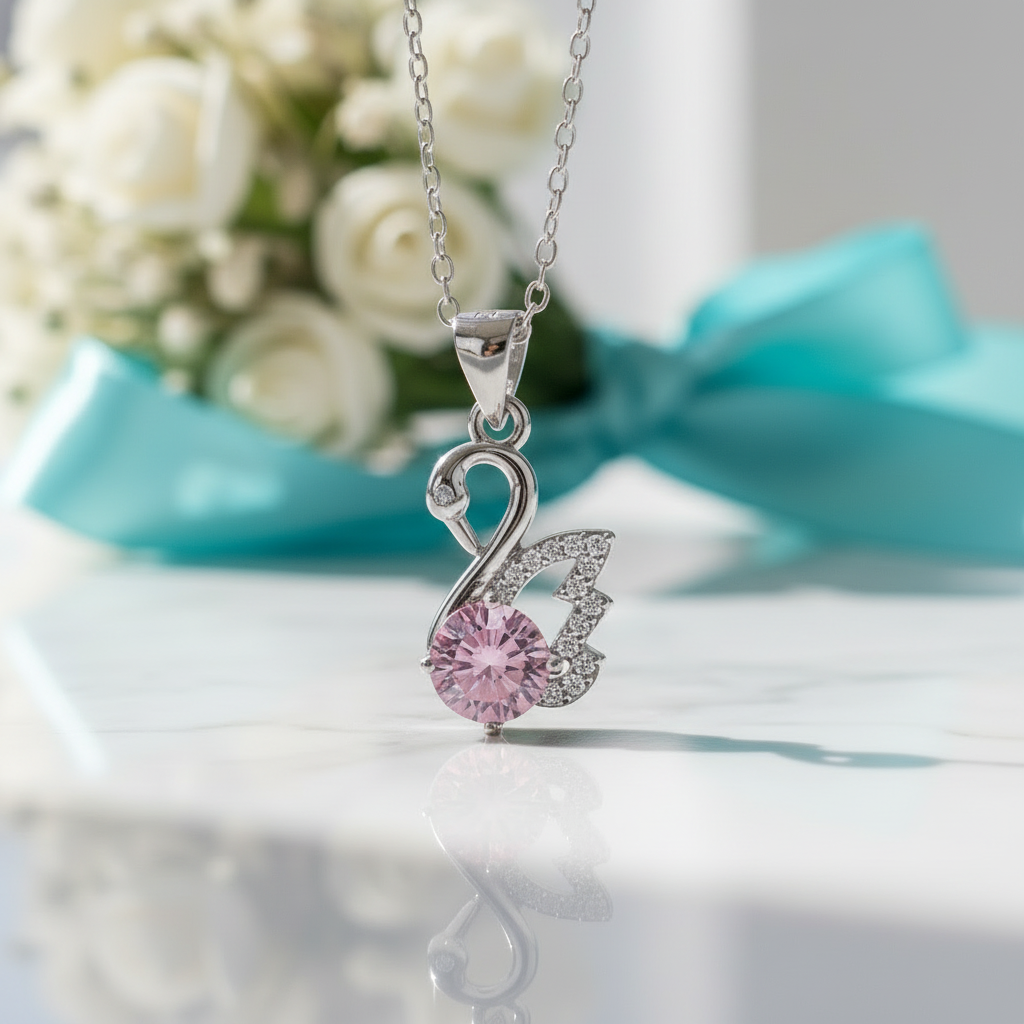 1.0 Ct Round Cut Tourmaline Birthstone Swan Pendant Necklace