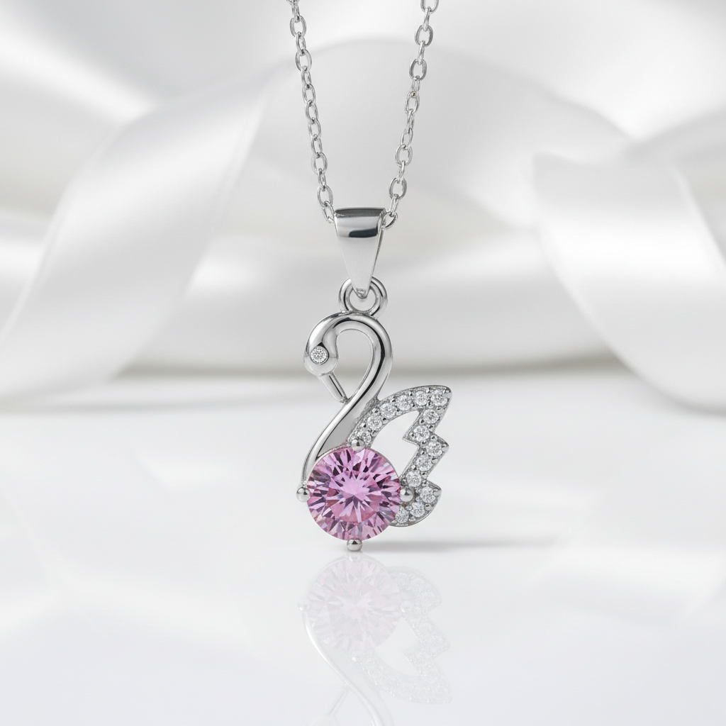 1.0 Ct Round Cut Tourmaline Birthstone Swan Pendant Necklace