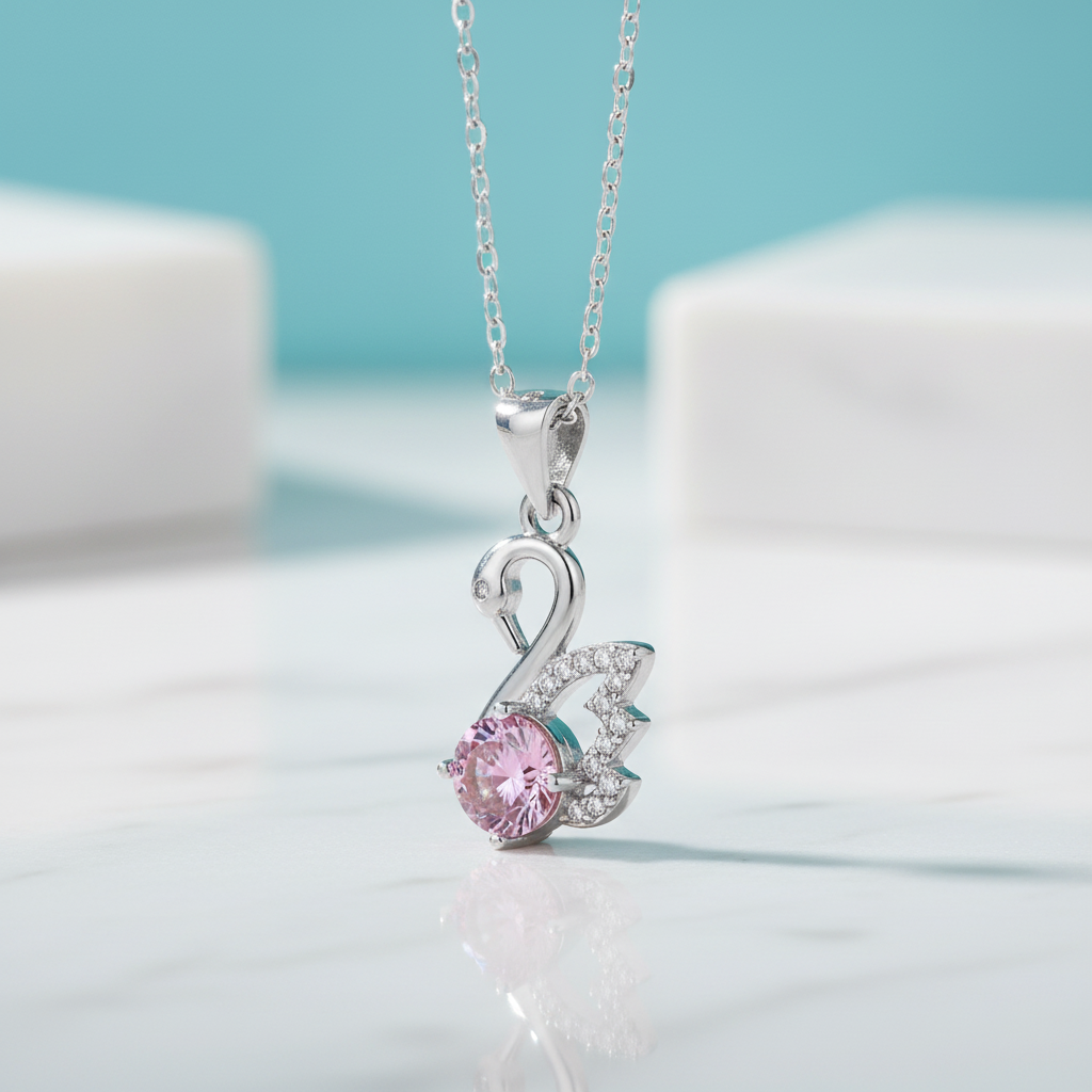 1.0 Ct Round Cut Tourmaline Birthstone Swan Pendant Necklace