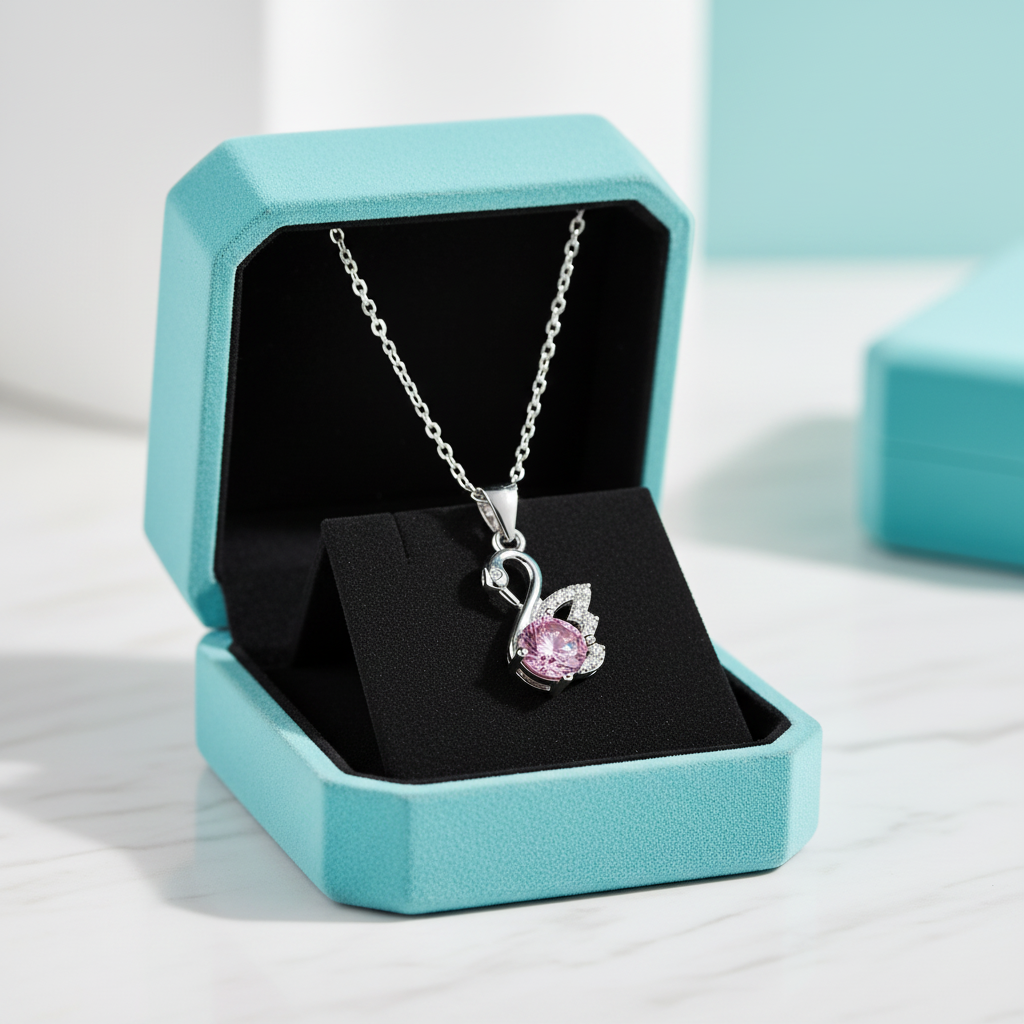 1.0 Ct Round Cut Tourmaline Birthstone Swan Pendant Necklace - Evani Naomi Jewelry