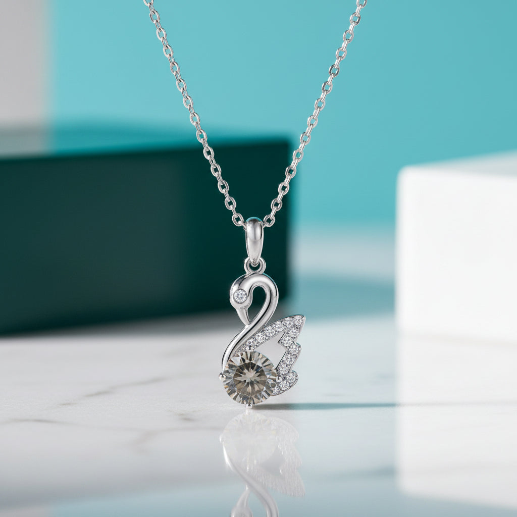 1.0 Ct Round Diamond Swan Pendant Necklace-Evani Jewelry