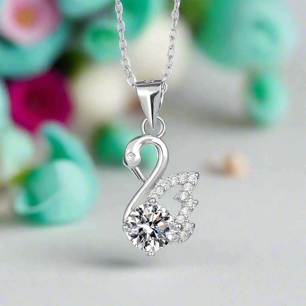 1.0 Ct Round Diamond Swan Pendant Necklace-Evani Naomi Jewelry