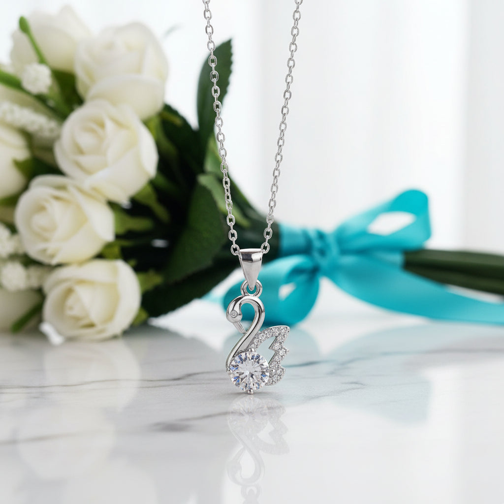 1.0 Ct Round Diamond Swan Pendant Necklace-Evani Jewelry
