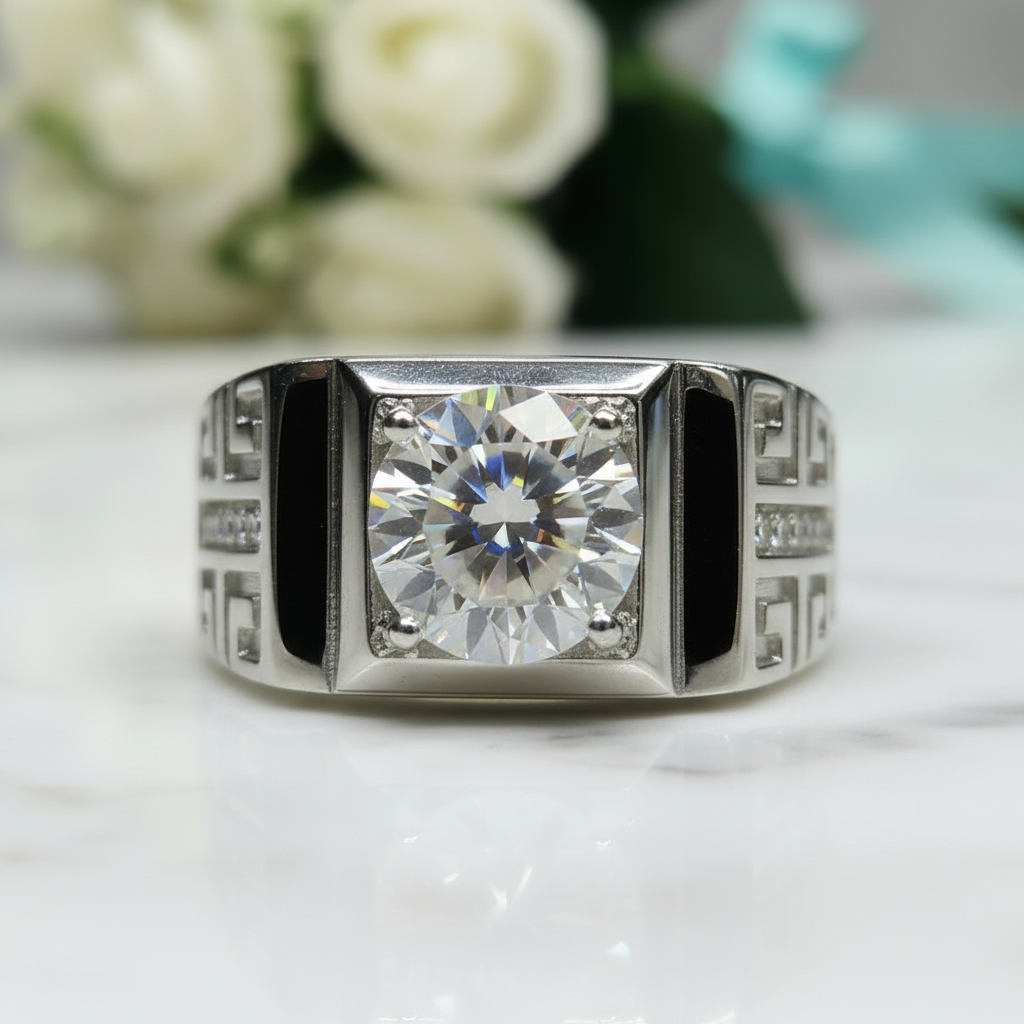 1.0 Ct Round Diamond Vintage Mens Ring-Evani Jewelry