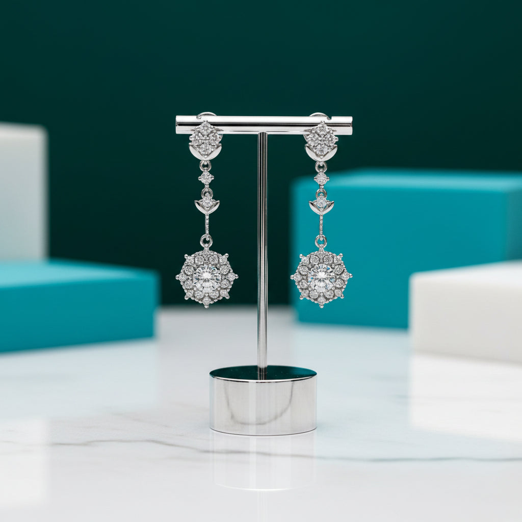 1.0 Ct Round Diamond Wheat Drop Earrings-Evani Jewelry