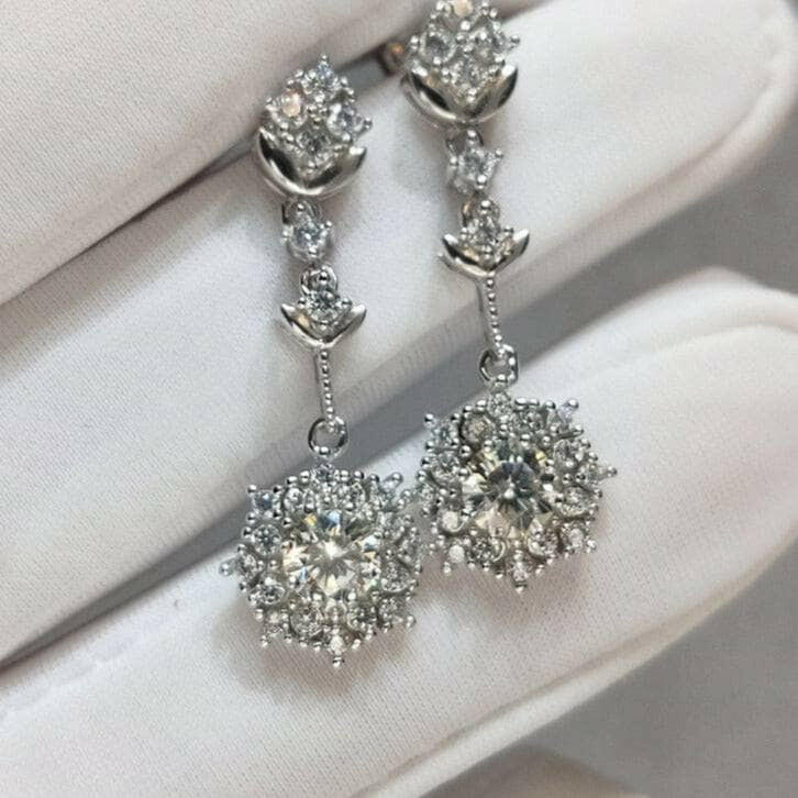 1.0 Ct Round Diamond Wheat Drop Earrings-Evani Naomi Jewelry