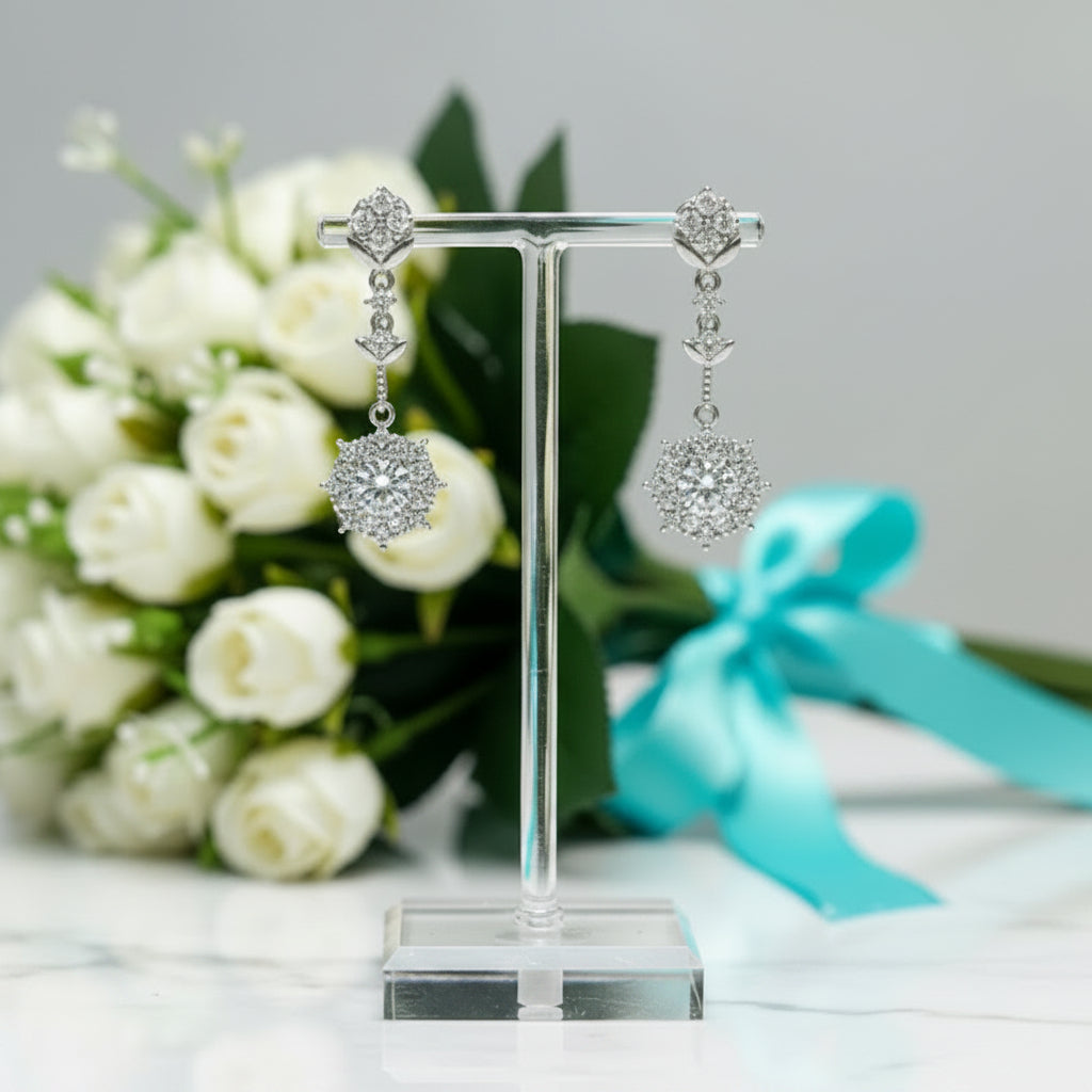 1.0 Ct Round Diamond Wheat Drop Earrings-Evani Jewelry
