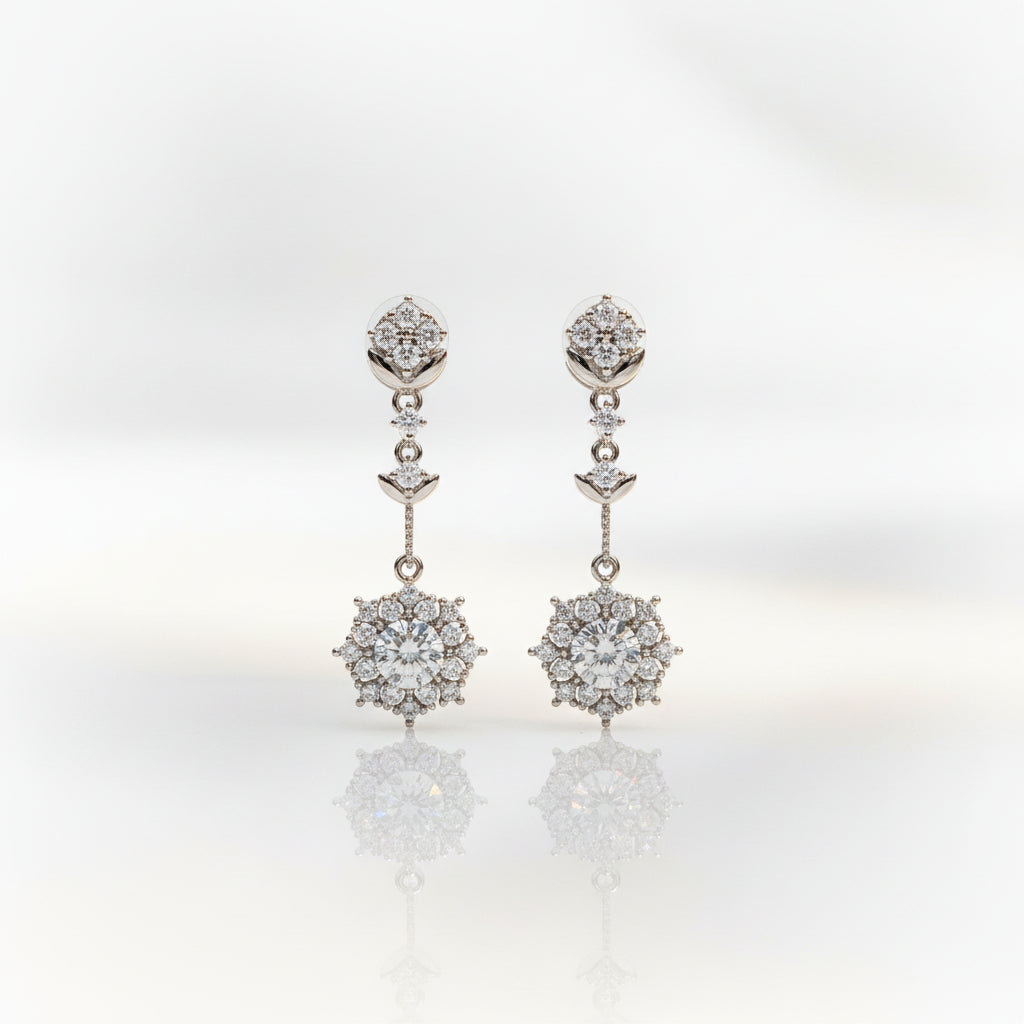 1.0 Ct Round Diamond Wheat Drop Earrings-Evani Jewelry