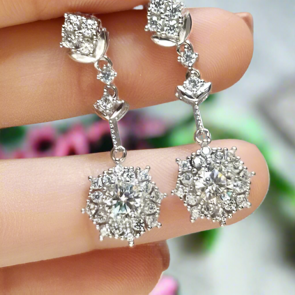1.0 Ct Round Diamond Wheat Drop Earrings-Evani Naomi Jewelry