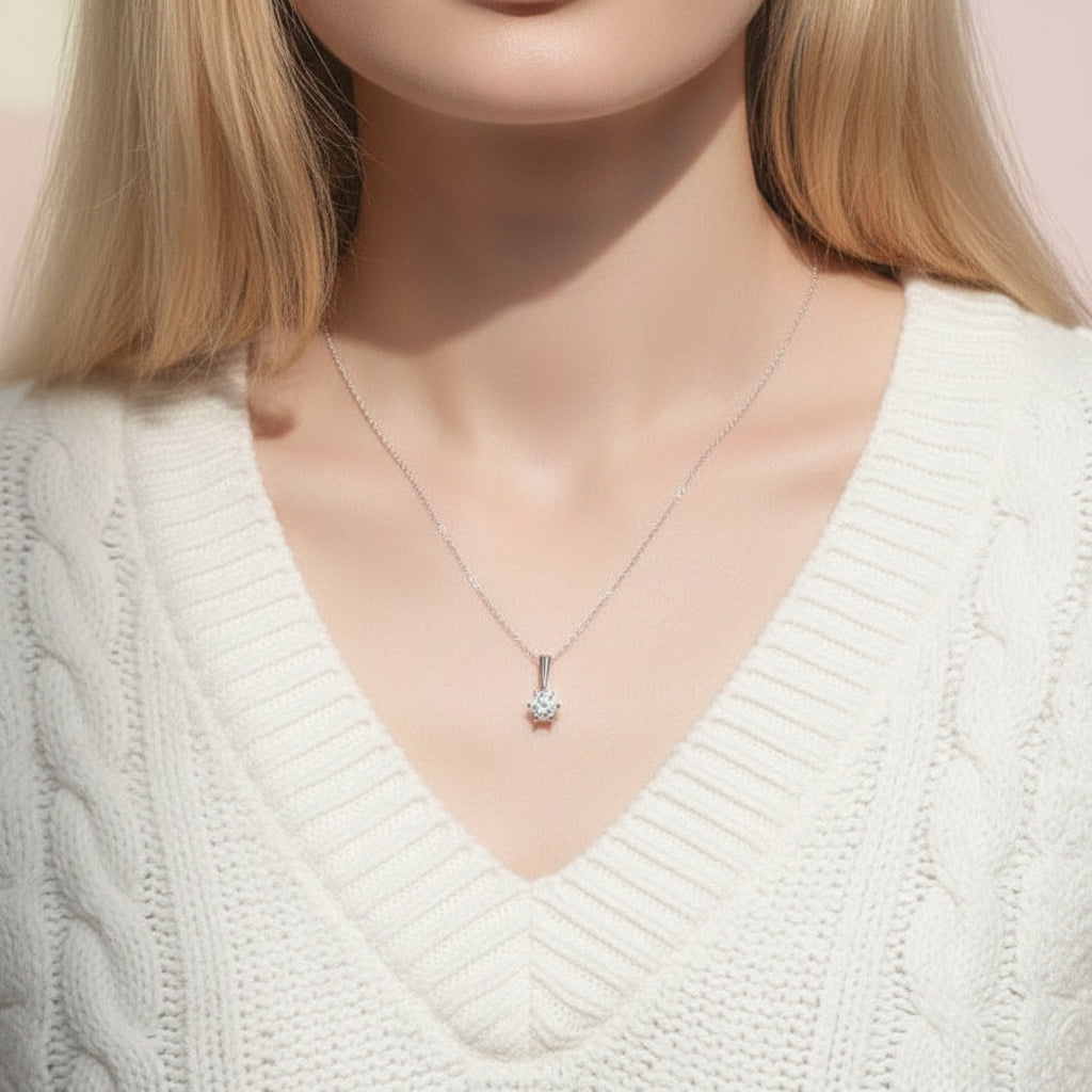 1.0 Ct Round Solitaire Diamond Pendant Necklace-Evani Jewelry