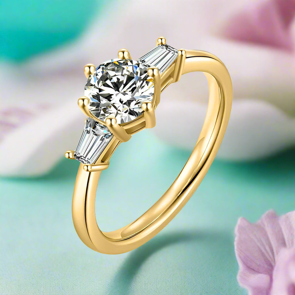 1.0 Ct Round W/ Tapered Baguette Engagement Ring-Evani Naomi Jewelry