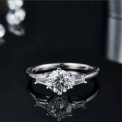 1.0 Ct Round W/ Tapered Baguette Engagement Ring-Evani Naomi Jewelry