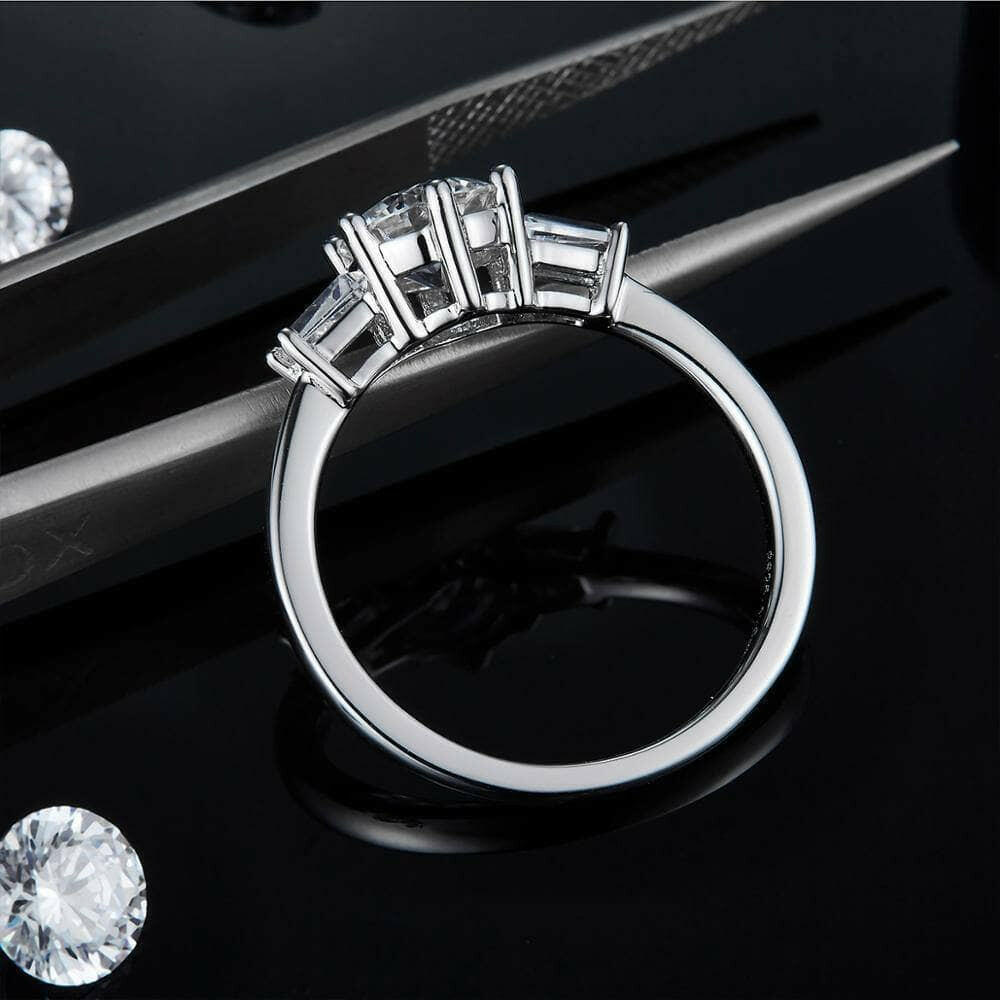 1.0 Ct Round W/ Tapered Baguette Engagement Ring-Evani Naomi Jewelry