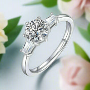 1.0 Ct Round W/ Tapered Baguette Engagement Ring-Evani Naomi Jewelry