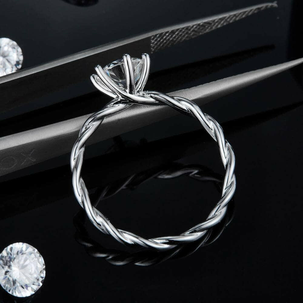 1.0 Ct Twist Band White Gold Engagement Ring-Evani Naomi Jewelry