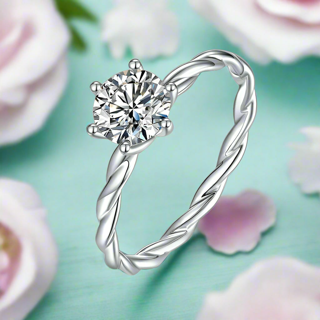1.0 Ct Twist Band White Gold Engagement Ring-Evani Naomi Jewelry
