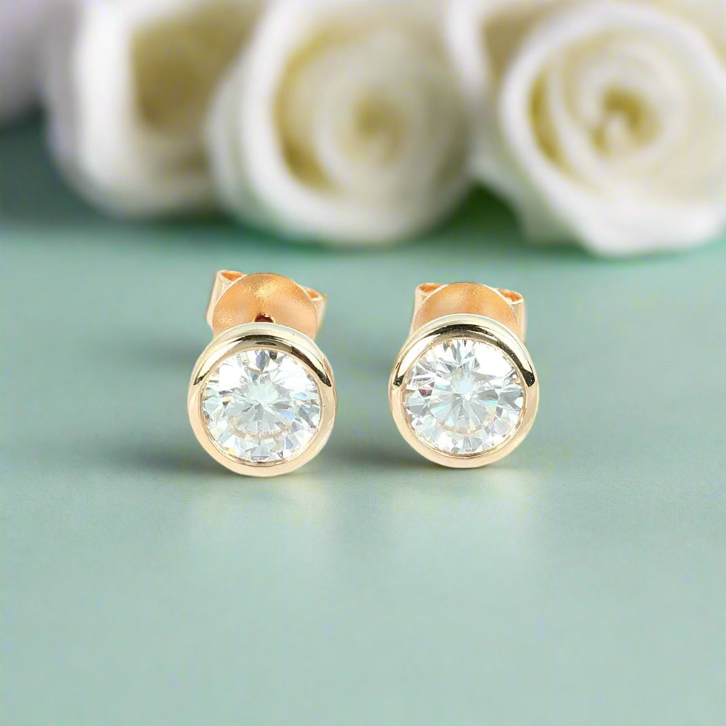 1.0 Cttw Round Diamond 18k Yellow Gold Stud Earrings-Evani Naomi Jewelry