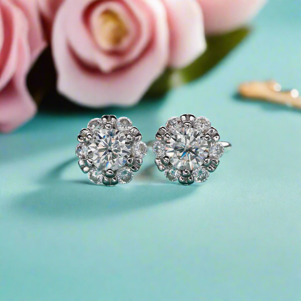 1.0 Cttw Round Diamond Flower Stud Earrings-Evani Naomi Jewelry