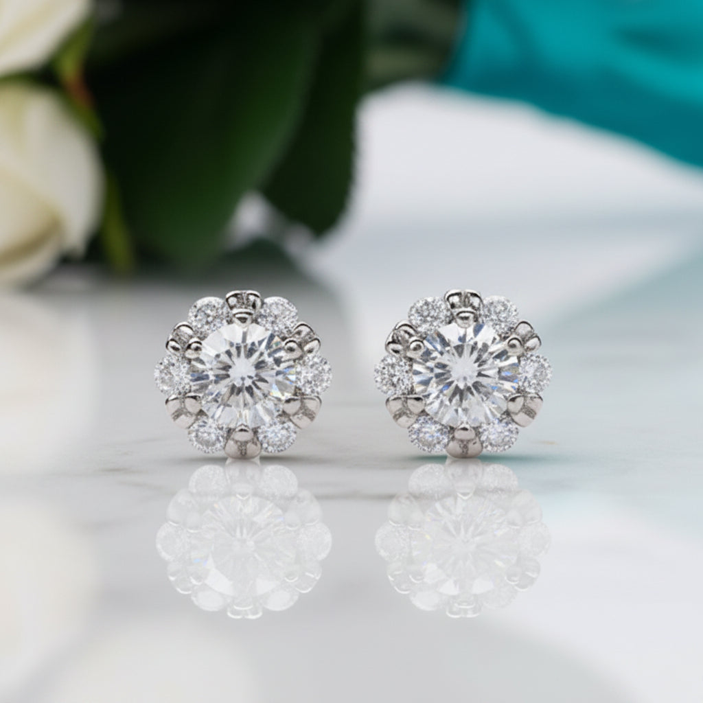 1.0 Cttw Round Diamond Flower Stud Earrings-Evani Jewelry