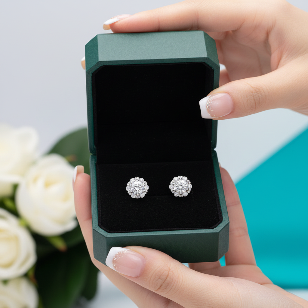 1.0 Cttw Round Diamond Option Flower Stud Earrings