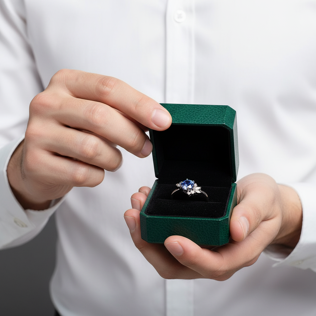 1.0 ct Blue Round cut Diamond OptionEngagement Ring - Evani Naomi Jewelry