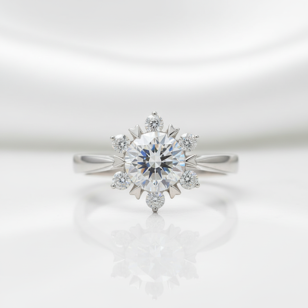 1.0 ct Round Cut Flower Style White Gold Diamond Option Ring - Evani Naomi Jewelry