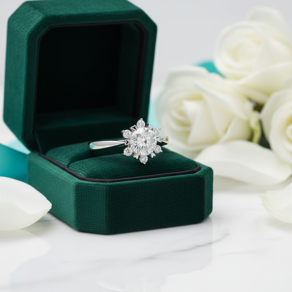 1.0 ct Round Cut Flower Style White Gold Diamond Option Ring - Evani Naomi Jewelry