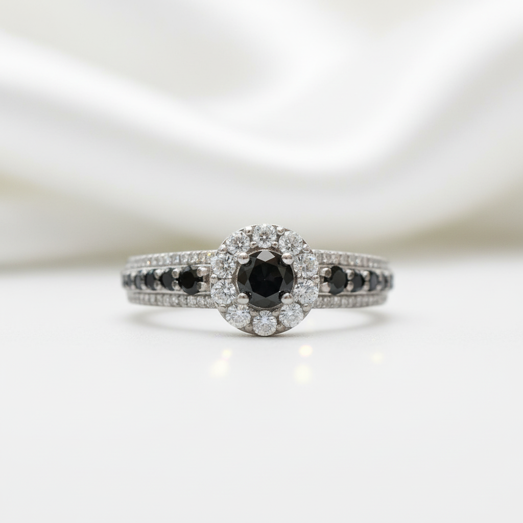 1.00 Ct Round Cut Black Diamond Option Engagement Ring - Evani Naomi Jewelry