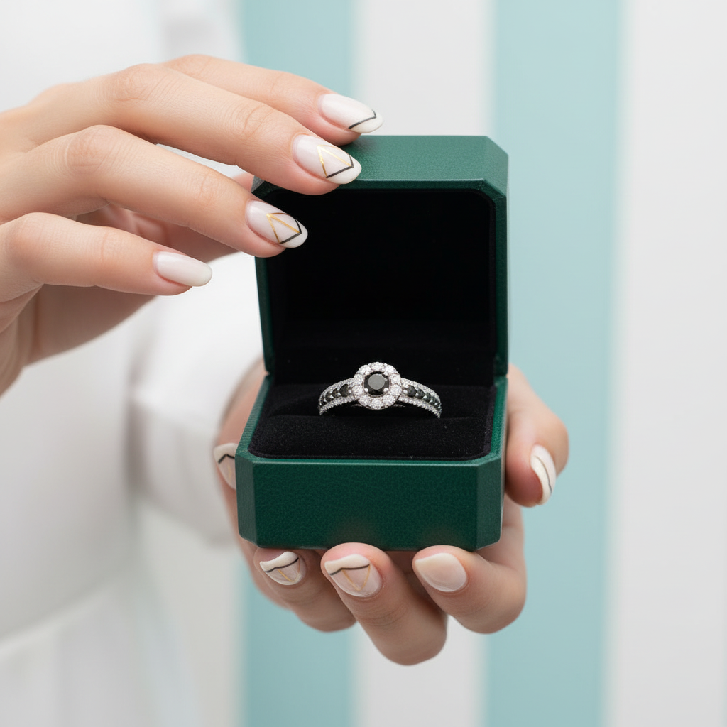 1.00 Ct Round Cut Black Diamond Option Engagement Ring - Evani Naomi Jewelry