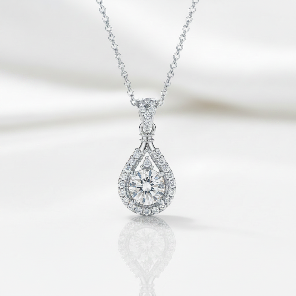 1.00 ct 6.5mm Diamond Option Water Drop Necklace